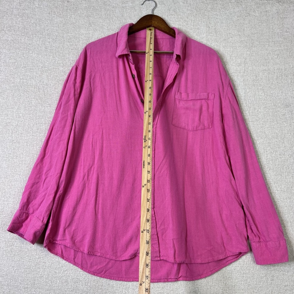 100% Cotton Pink Boho Gauze Lagenlook Organic Festival Button Up Top Women XL - Picture 8 of 9